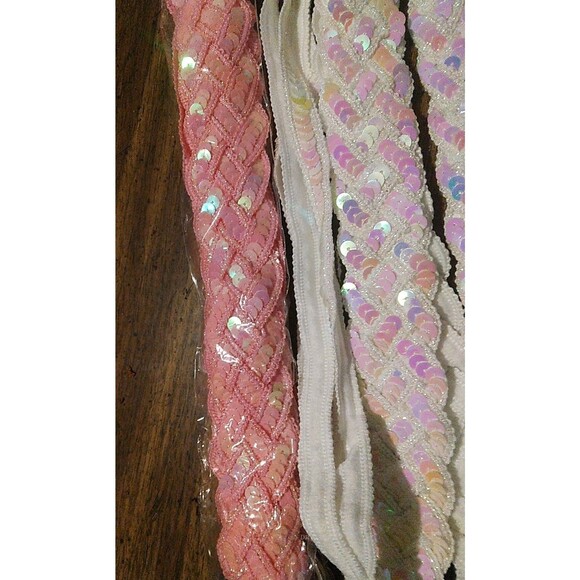 Pink/White Sequin Braided Belts 48" Lot Of 2 - Picture 4 of 4